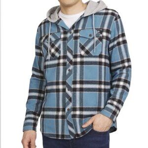 Quiksilver Men's Blue Hooded Flannel Button Up Long Sleeve Sweater Size XXL NWT